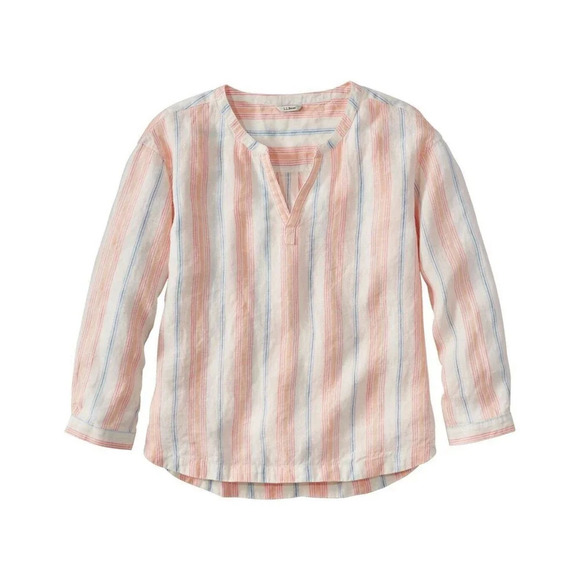 L.L. Bean Tops - NWT L.L. Bean Women's Premium Linen Shirt Splitneck Stripe Sunrise Pink